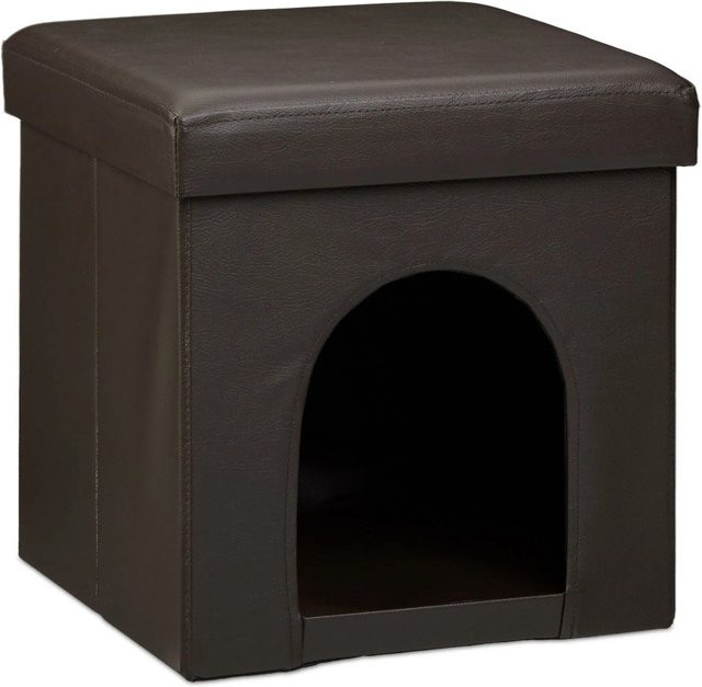 Relaxdays Hundebox Sitzhocker aus Kunstleder in Braun, faltbar und belastbar bis 300 kg, B/T/H: 38 x 38 x 38 cm - Bild 1