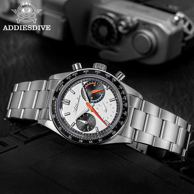ADDIESDIVE Chronograph, Quarz, Edelstahl, 37 mm, Herren, Schwarz - Bild 1