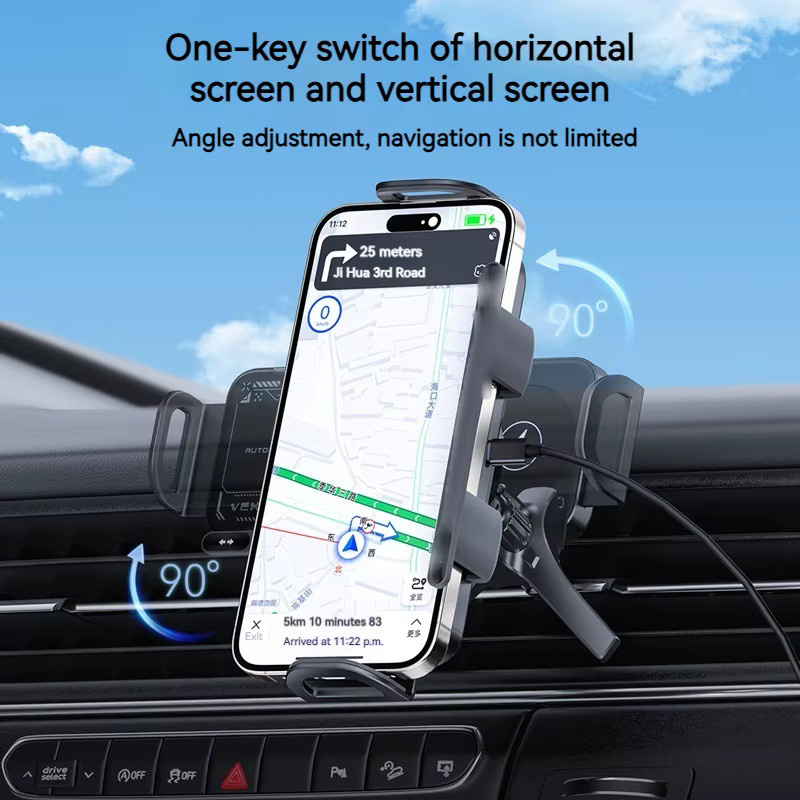 VIKEFON Universal Autotelefon-Halterung mit 15 W kabellosem Ladegerät und 360 Grad Rotationshalterung für das Lüftungsgitter, Schwarz - Bild 4