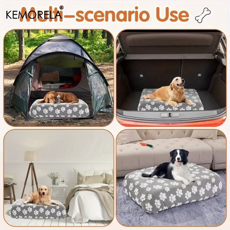 KEMORELA Hundebettdecke aus Plüsch mit Cartoon-Fußabdruck in Grau, waschbar und elastisch für kleine bis große Hunde - Bild 4