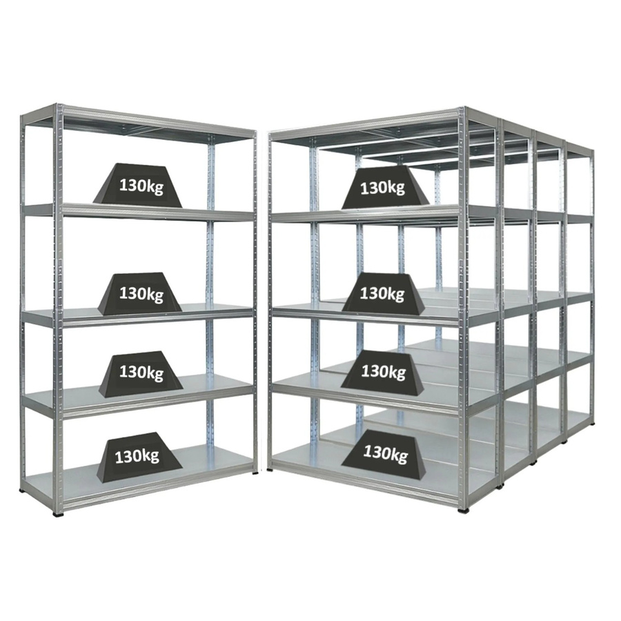 5er Set PROREGAL Schwerlastregal Steel Eagle aus verzinktem Stahl, Farbe Silber, H x B x T: 180 x 120 x 40 cm, Fachlast 130 kg pro Fach, verstellbare Regalböden - Bild 2