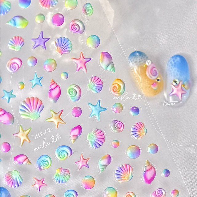 Rhstoe Nail Art Aufkleber, 5D Relief, Strand & Muschel Design - Bild 1