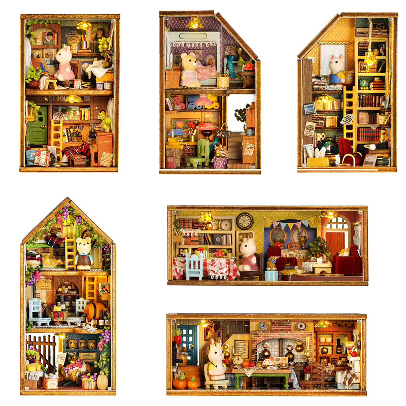 zuuton Holzpuppenhaus mit Möbeln, Licht, Miniaturen, 3D-Puzzle-Montagemodelle - Bild 4