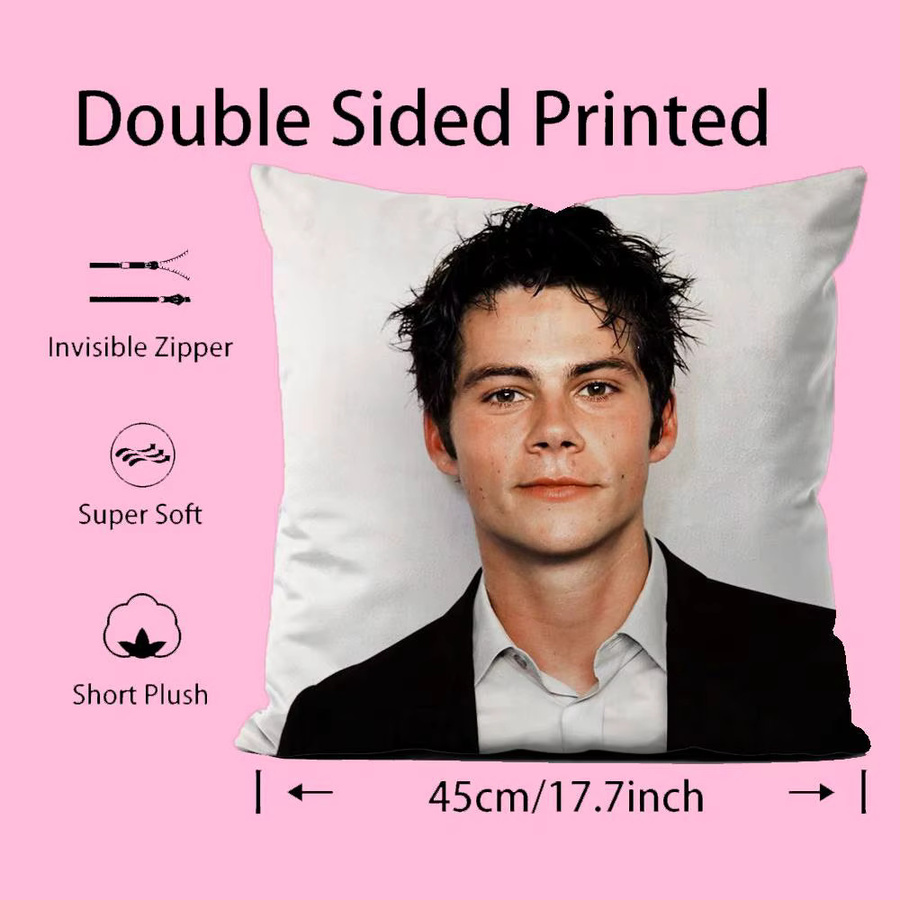 Kissenbezug mit Dylan O'Brien Motiv aus kurzem Plüsch, quadratisch, Mehrfarbig, Breite: 35,0 cm - Bild 4