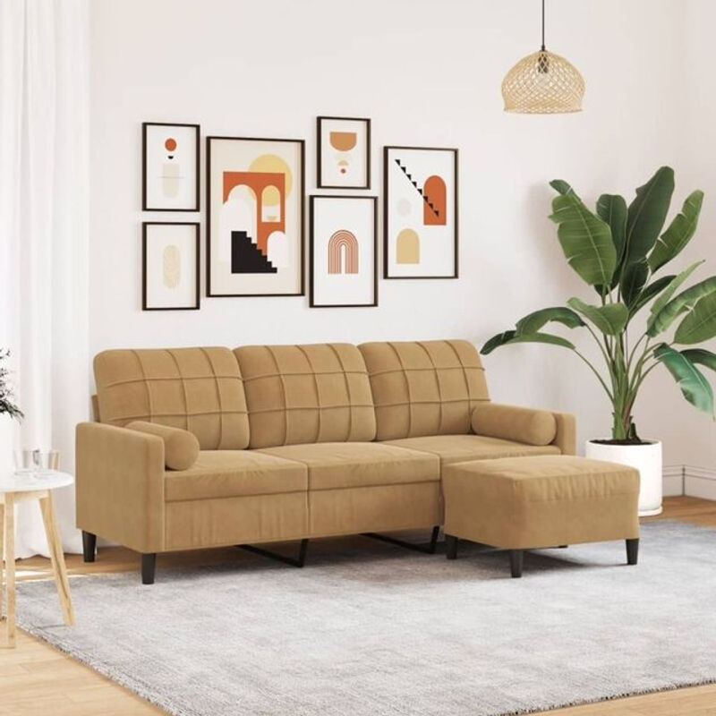 Modernes 3-Sitzer-Sofa mit Hocker von vidaxl aus Samt in Braun - Bild 1