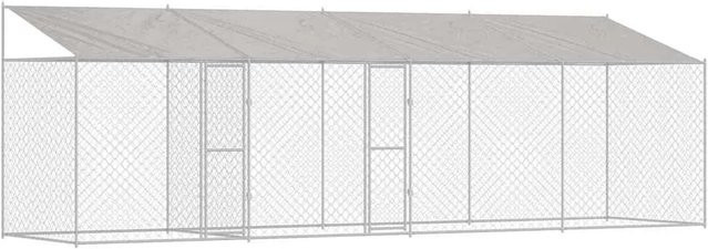 vidaXL Hundekäfig mit Dach in Silber aus Stahl und PE, wetterfest, B/T/H: 800 x 200 x 256 cm - Bild 1