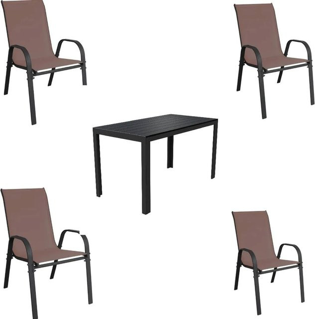 Lex Gartenmöbel Set 5-teilige Sitzgruppe mit Stapelstühlen und Gartentisch in Braun - Bild 1