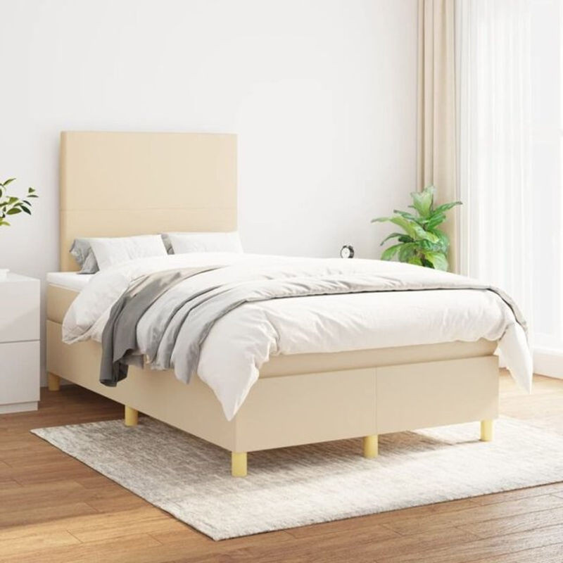 vidaxl Boxspringbett mit Matratze in Beige aus Stoff und Holzwerkstoff B/T/H: 120 x 200 x 128 cm - Bild 1