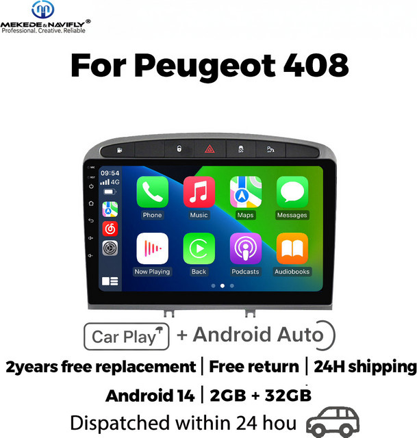 MEKEDE&NAVIFLY Android 14 2Din Autoradio für Peugeot 408 und Peugeot 308 308SW mit Carplay, Multimedia Smart-Auto-Audiosystem, Schwarz - Bild 1