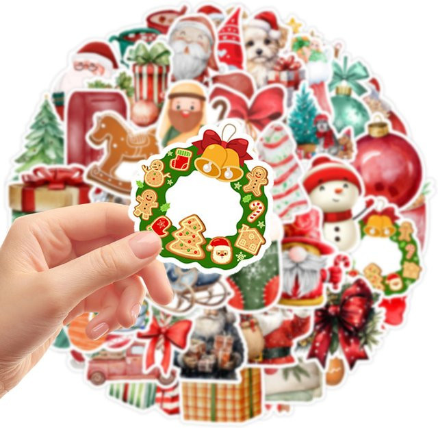 50 Stück wasserfeste Weihnachtsaufkleber aus Vinyl mit lustigen Weihnachtsmann-Motiven in Multicolour für Scrapbooking - Bild 1