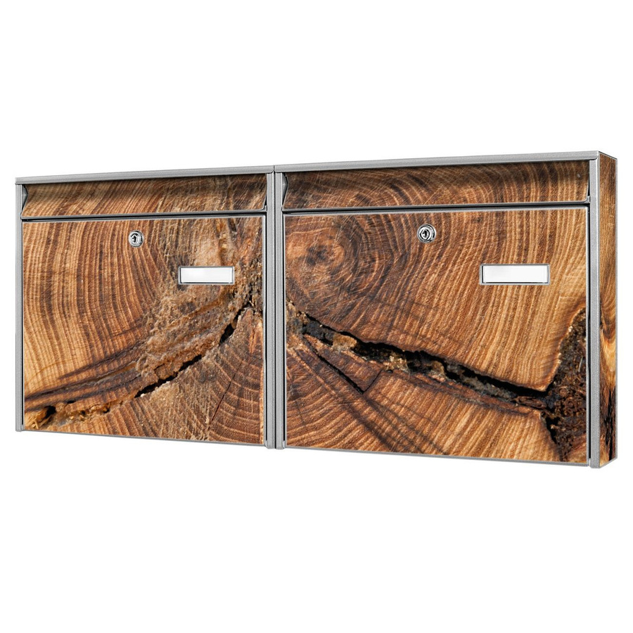 banjado Burg Wächter Briefkastenanlage für Mehrfamilienhäuser in Silber, Motiv Jahresringe, verzinkt und lackiert, H x B x T: 72,5 x 32,2 x 10 cm - Bild 1