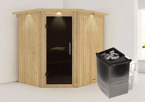 Karibu Sauna Maardu für 3 Personen mit 9 kW Saunaofen und integrierter Steuerung, beige - Bild 1