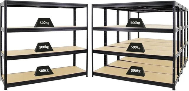 5er Set PROREGAL Dino Schwerlastregal mit verstellbaren Fachböden aus Metall und MDF, Schwarz, H 180 x B 200 x T 60 cm, Fachlast 500 kg - Bild 1