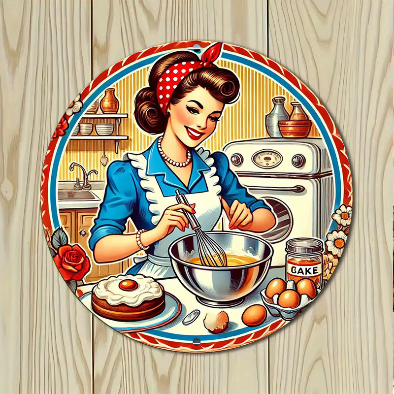 Potdemiel Vintage Kitchen Wandkunst aus Metall, rundes Aluminiumschild mit floralem Design in Multicolour, Durchmesser: 20,32 cm - Bild 3