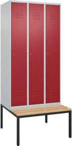 C+P Spind Classic PLUS Garderobenschrank mit Sitzbank, 3 Abteile, B/T/H: 212,0 x 90,0 x 81,5 cm, Zylinderschloss, 4 Garderobenhaken, mittige Trennwand, Buche-Hartholz - Bild 1