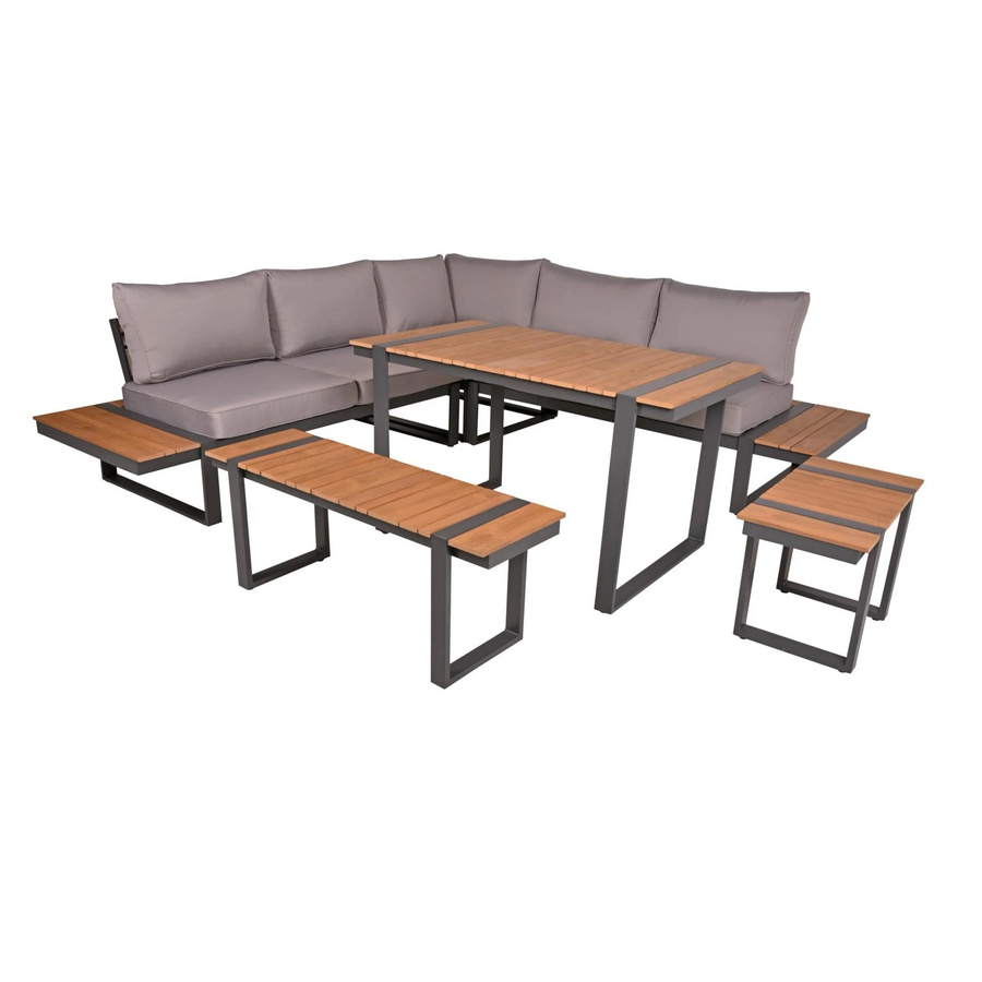 DELUKE Gartenloungeset GERD 6-teilig aus Aluminium und Kunststoff in Dunkelbraun - Bild 2