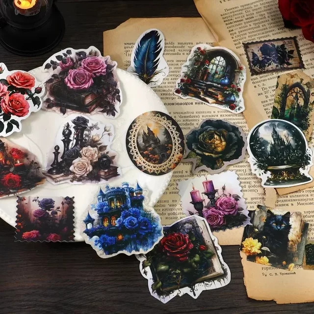 30 Stück YCDBTH Vintage Aufkleber Set Dark Art Series in 4 Stilen, Multicolour, B: 14,3 cm, H: 9,6 cm - Bild 1