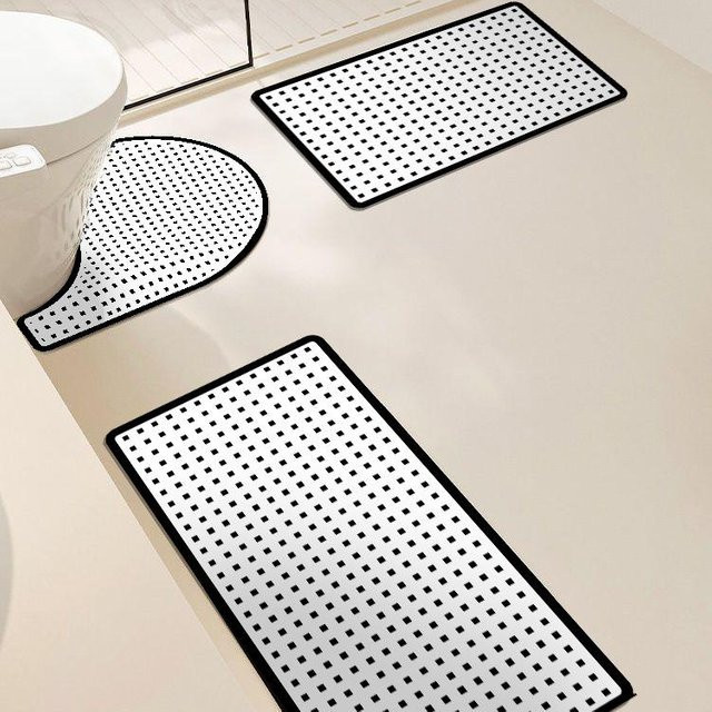 Dreiteiliges U-förmiges Badezimmer-Set mit rutschfester Kieselgurmatte von Yiran Furniture in Weiß, Breite: 40 cm, Länge: 60 cm - Bild 1