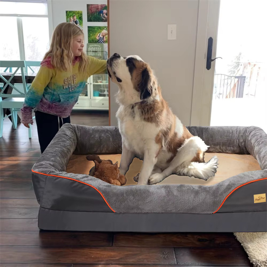 BORWART Orthopädisches Hundebett mit Memory-Schaum in Grau mit abnehmbarem Bezug - Bild 4