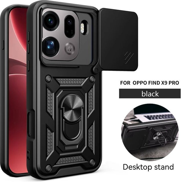 Stoßfeste Panzerhülle für OPPO Find X9 Pro und X9 mit magnetischem Ring und Objektivschutz in Schwarz - Bild 1