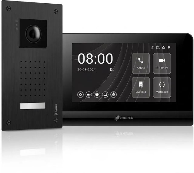Balter Entri L Video Türklingel Komplettset mit 7 Zoll Unterputz Monitor in Schwarz und Silber - Bild 1