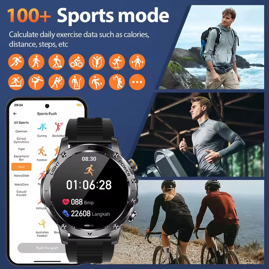 GUHUAVMI Smartwatch für Herren in Schwarz mit 1,7 Zoll AMOLED-Bildschirm, Bluetooth-Anruf, Herzfrequenzmessung und wasserdichtem Outdoor-Militär-Design mit 1000mAh Akku - Bild 5