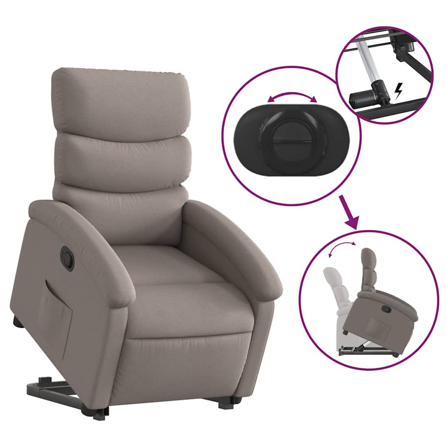vidaXL Relaxsessel mit Aufstehhilfe in Taupe, Stoffbezogener Senioren-Sessel mit Armlehnen - Bild 3