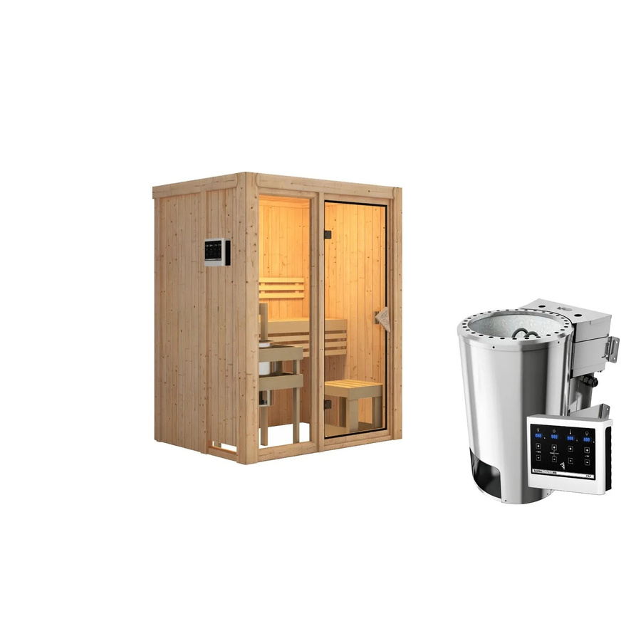 Karibu Sauna Sky 1 Bio Sauna in Naturbelassen mit 3,6 kW Ofen und externer Steuerung - Bild 2