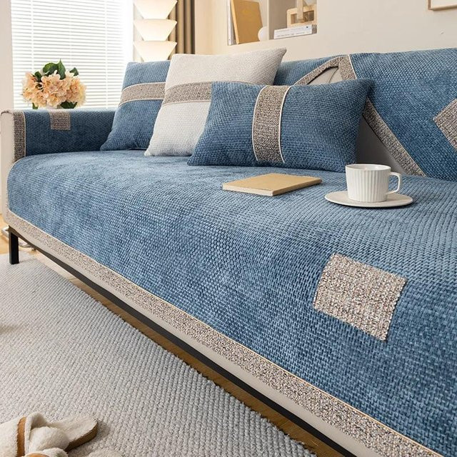Universeller Chenille-Sofabezug in Blau als Anti-Kratz-Couchschutz, Breite: 70 cm, Breite: 70 cm - Bild 1