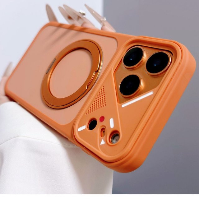 Lolozzx Matte Soft-Frame-Hülle mit MagSafe-Halterung für iPhone, stoßfeste Panzerhülle in Weiß und Orange - Bild 1