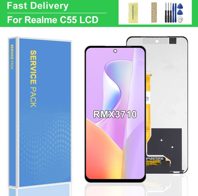 OPPO Realme C55 RMX3710 LCD Display mit Touch Screen Digitizer und Montage Rahmen in Schwarz - Bild 1