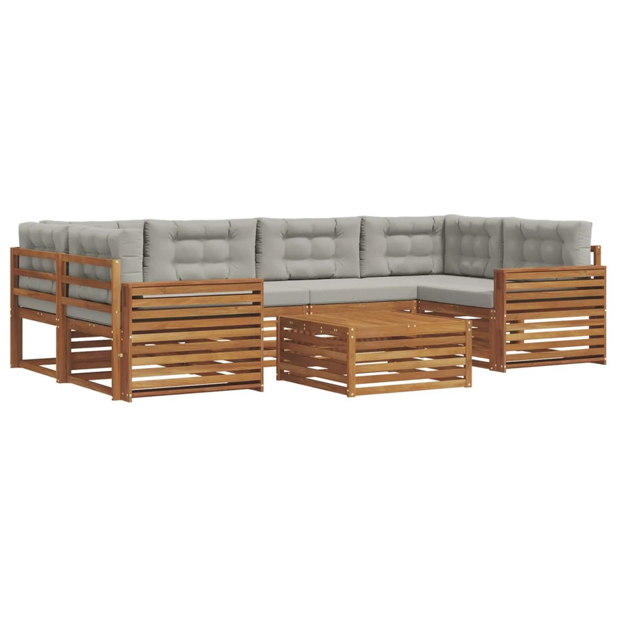 vidaXL Outdoor-Sofagarnitur aus Akazienholz in L-Form mit 21-teiligem Set, Kissen in Hellgrau und Natur - Bild 2