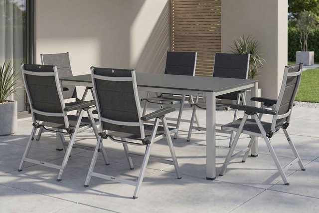 Kettler KETTALUX-Plus/Basic Plus Sitzgruppe aus Aluminium und Textilene mit Tisch und 6 Klappstühlen, silber/anthrazit, Tisch Breite: 160 cm, Tiefe: 95 cm - Bild 1
