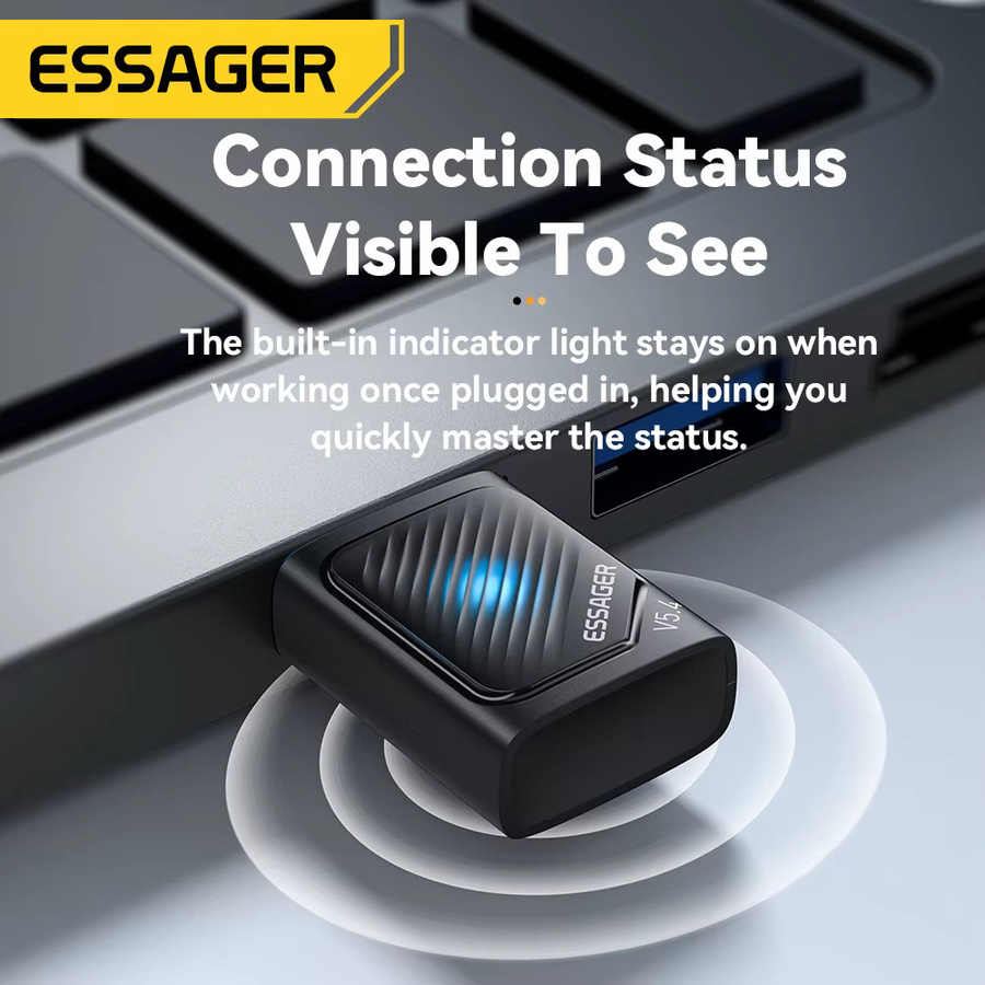 Essager Bluetooth 5.4 USB Adapter in Schwarz für PC, Maus, Tastatur und Audio-Receiver - Bild 3