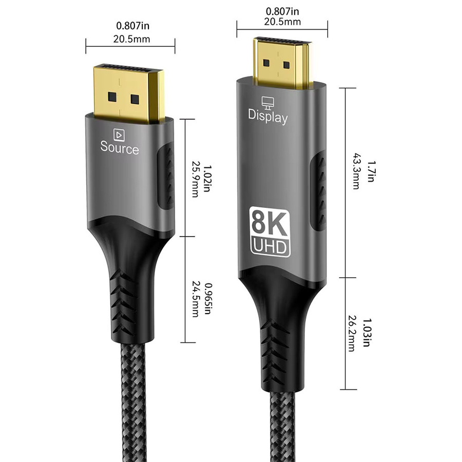 FDBOY DisplayPort-zu-HDMI-Kabel 8K@60Hz unidirektional mit geflochtenem Design für HDTV, MacBook und Xbox - Bild 2