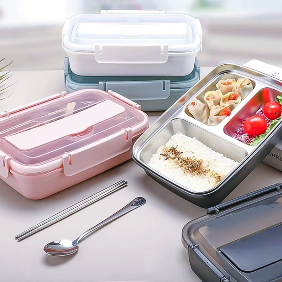 FEB.WIND Bento-Lunchbox mit Edelstahl-Einsatz und Fächern, wärmeisoliert, inklusive Besteck, Farben: Blau oder Schwarz - Bild 5