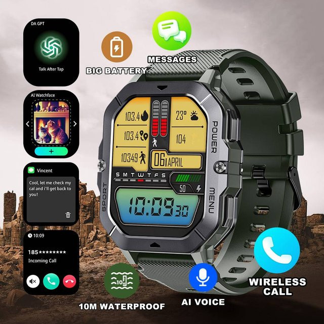 LEADOYS C28 Smartwatch mit AI-Sprachsteuerung, Herzfrequenzmessung und Schlafüberwachung, 2,02 Zoll HD Touchscreen, Farbe: Grün - Bild 1