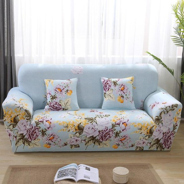 BC-Warm Home Universeller Stretch-Sofabezug mit floralem Muster in Blau, rutschfest und waschbar, Breite: 90-140 cm - Bild 1