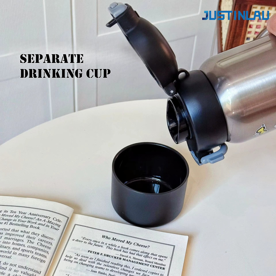 JUSTINLAU Pop-Up Drei-Getränke-Thermoskanne aus 316 Edelstahl mit Becherhülle, 500ml, Schwarz/Silber - Bild 4