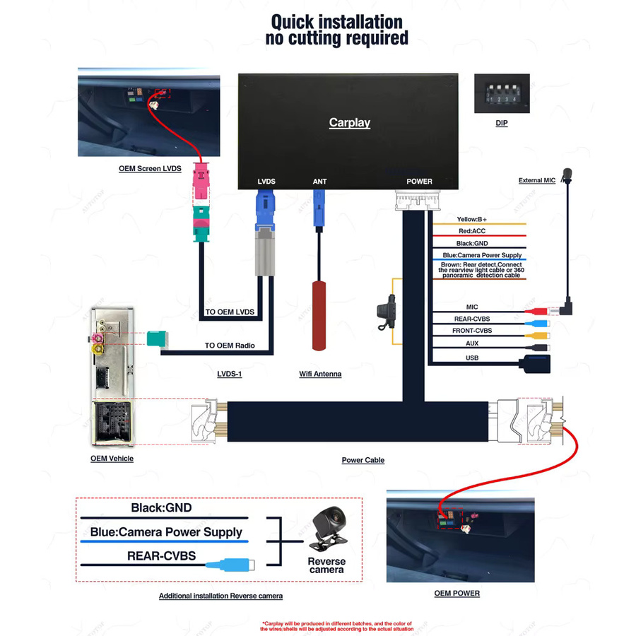 AUTOTOP Drahtlose CarPlay und Android Auto Konverter Box für Audi A3 8V Q2 2013-2018 MIB MIB2 mit MirrorLink, Rückfahrkamera, WIFI und GPS in Schwarz - Bild 6
