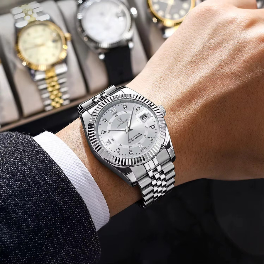 POEDAGAR Armbanduhr Quarz, Edelstahl, Schwarz, Herren, Datum - Bild 5