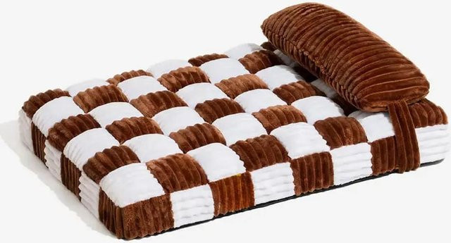 Handgefertigtes orthopädisches Hundebett aus Cord in Braun, quadratisches Plüsch-Stützkissen für kleine und große Hunde, B/T/H: 60 x 40 x 10 cm - Bild 1