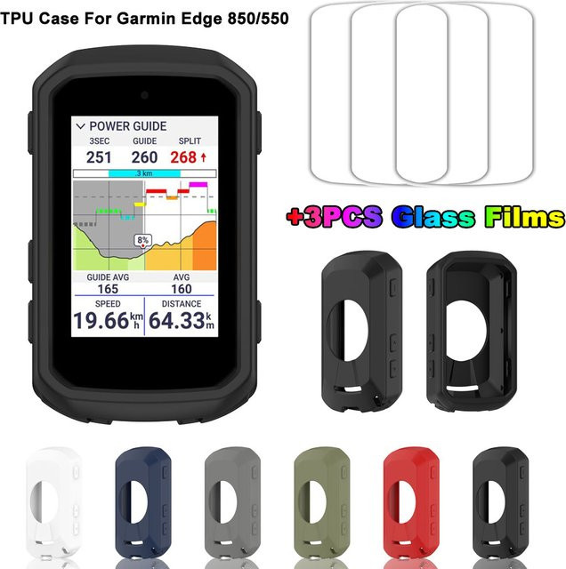 Schutzhülle und 2 Glas-Schutzfolien für Garmin Edge GPS-Geräte, Silikon Case Set kompatibel mit Edge 540 und Edge 840 - Bild 1