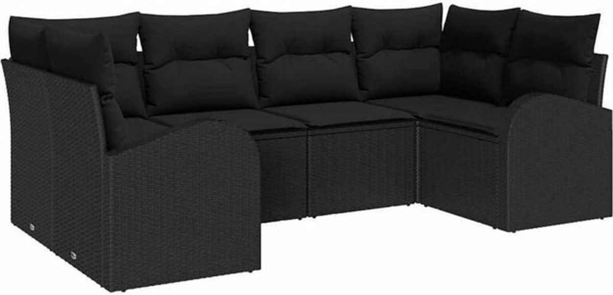 vidaXL Garten-Sofa-Set aus Poly-Rattan mit 6 Kissen in Schwarz - Bild 1