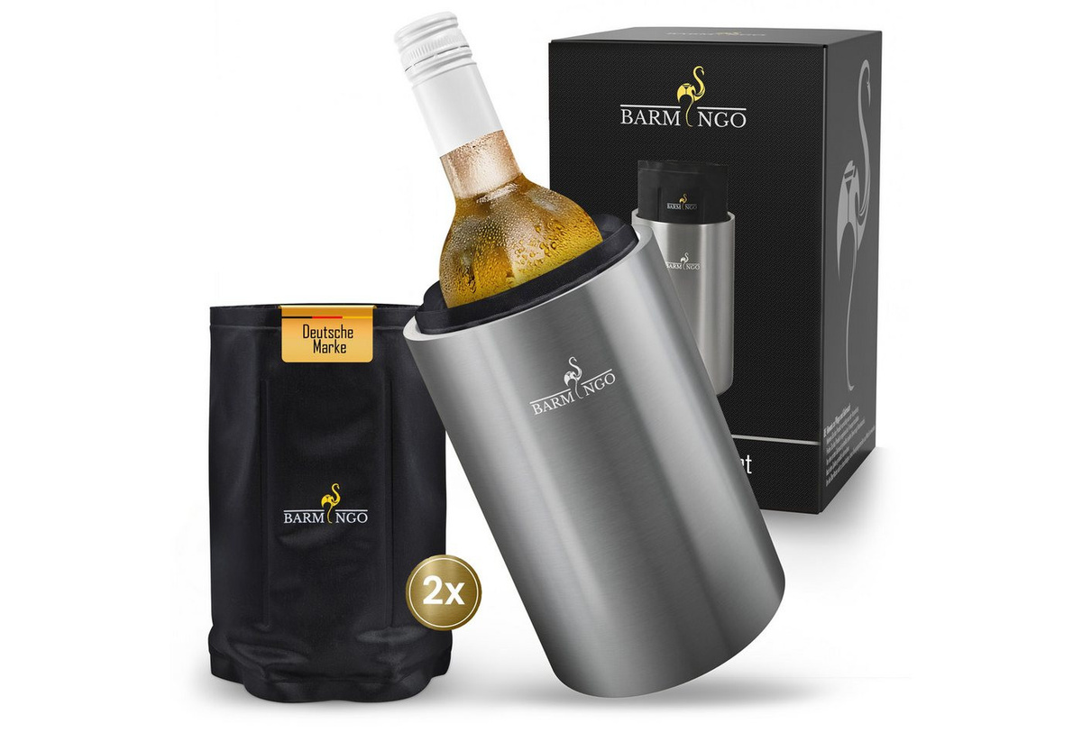 BARMINGO Wein- und Sektkühler aus Edelstahl mit 2 Kühlmanschetten, doppelwandiger Flaschenkühler für Wein, Sekt und Champagner - Bild 1