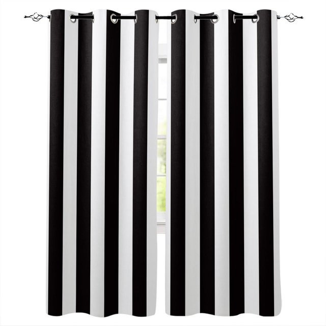 Modernes Vorhangset für das Kinderzimmer mit schwarz-weißen Streifen, semi-transparent, mit Ösen, 2er-Pack, Breite: 50 cm, Höhe: 130 cm - Bild 1