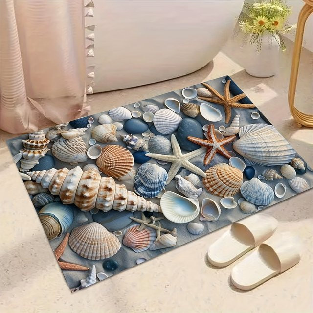 Rutschfeste und maschinenwaschbare Badezimmermatte von VIKAMA in maritimem Design, mehrfarbig, 60 x 40 cm - Bild 1