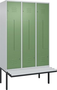 C+P Z-Spind Classic PLUS Sitzbank mit 6 Fächern, Kunststoff-Sitzfläche, Grau/Grün, B: 212 cm, T: 120 cm, H: 81,5 cm - Bild 1