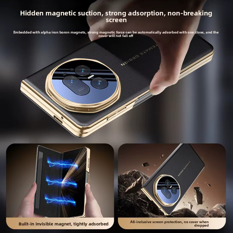Honor Magic V5 Smart Window Ledertasche mit Kameraobjektivhalter und Magnetabdeckung in Schwarz, Weiß oder Goldrand - Bild 3