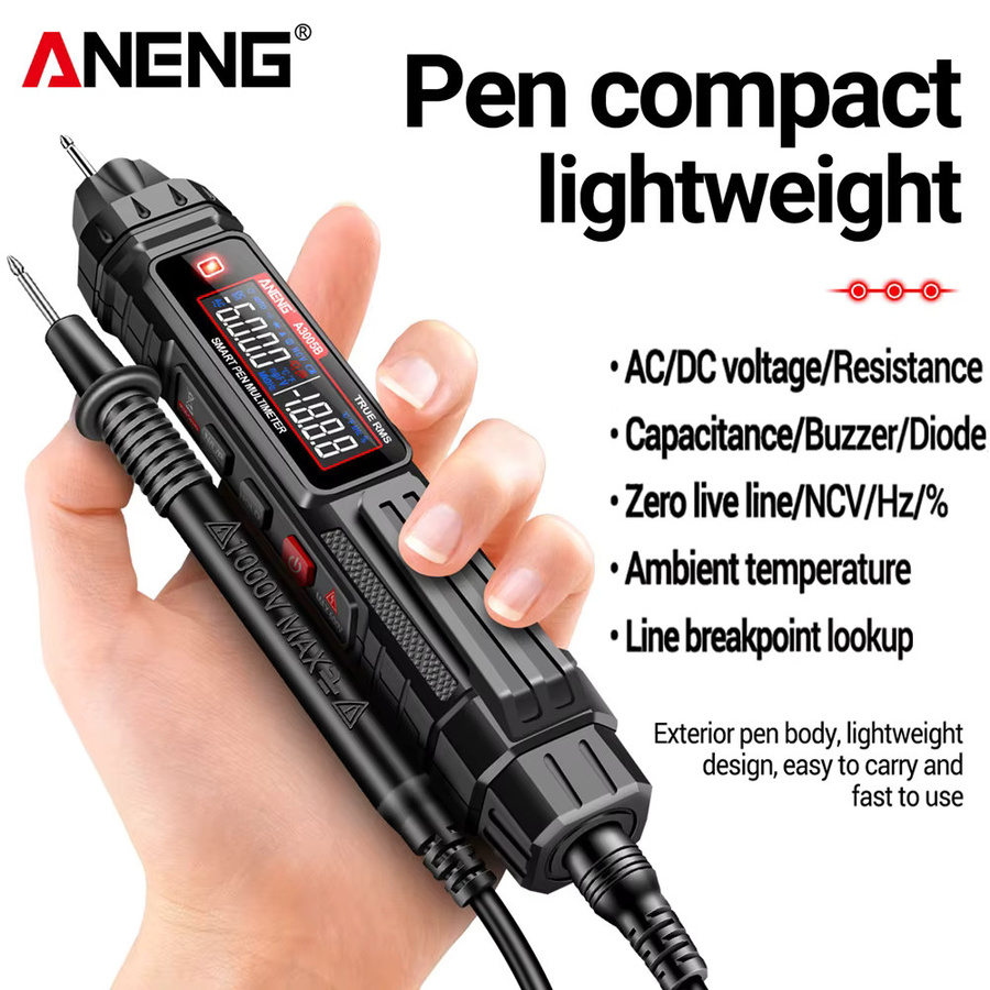 ANENG 6000 Multimeter Stift A3005B Phasenfolge Detektor für AC/DC Spannung Ohm Temperatur und Diode in Schwarz - Bild 2